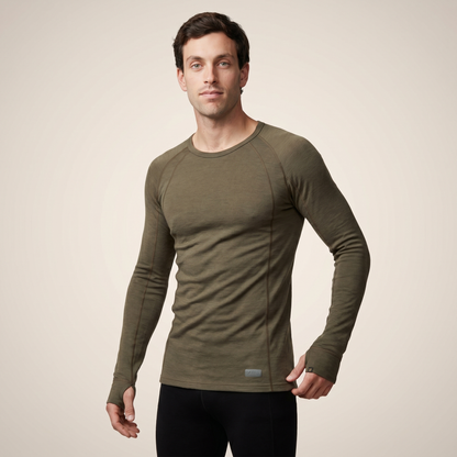 Men's Merino Wool Thermal Long Sleeve Top | Breathable Base Layer | Crew Neck