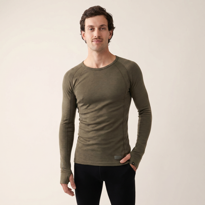Men's Merino Wool Thermal Long Sleeve Top | Breathable Base Layer | Crew Neck