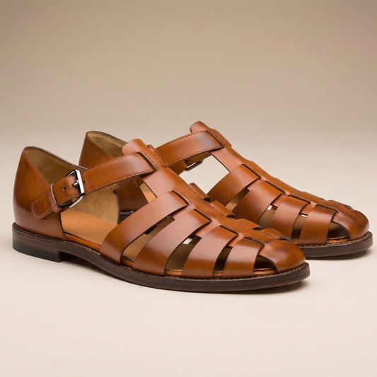 Men's Synthetic Leather Roman Sandals | Comfortable Closed-Toe Summer Footwear