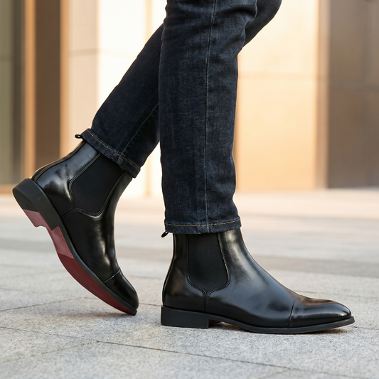 Men's Polished Leather Chelsea Boots | Sleek Slip-On Ankle Shoes