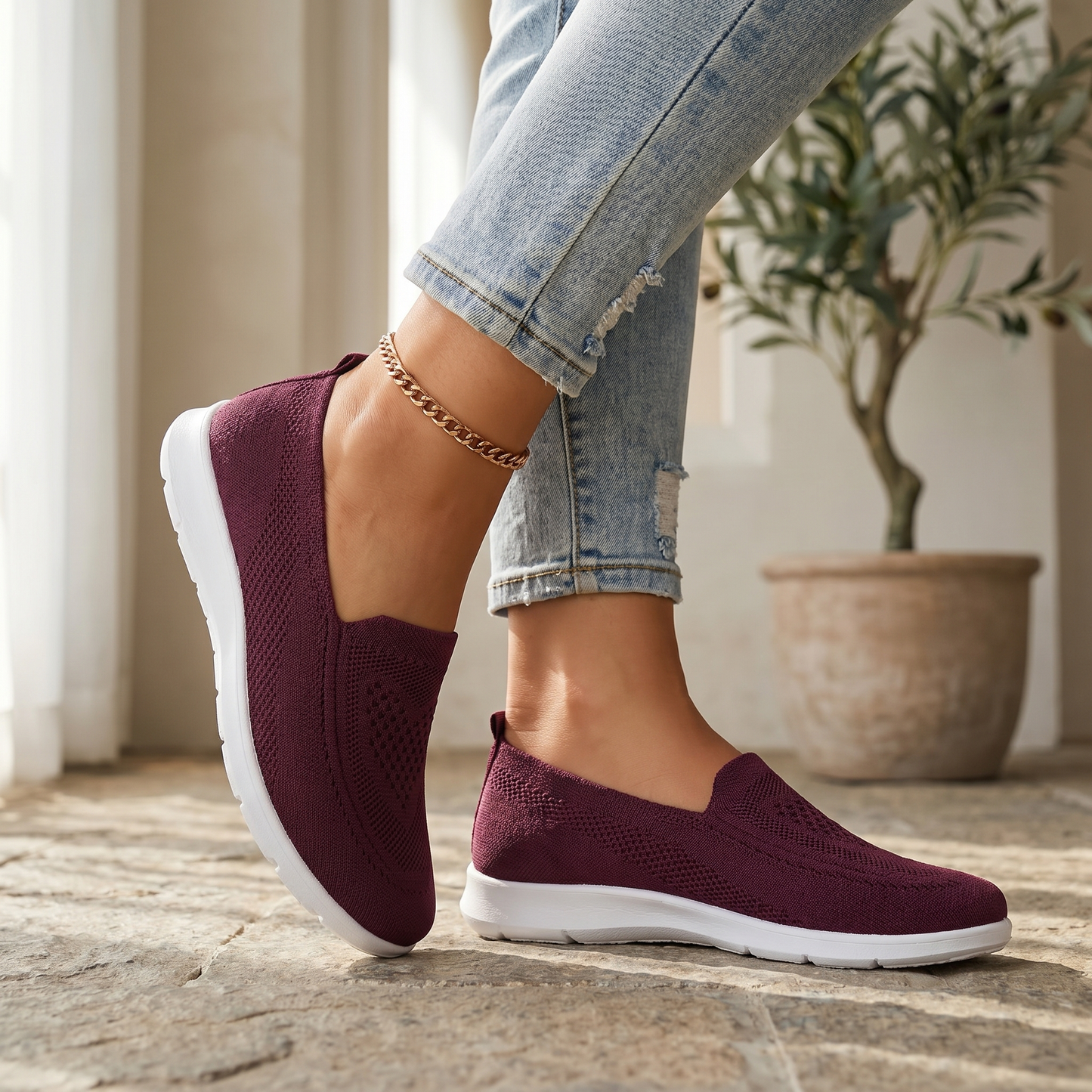 Women's Knit Slip-On Sneakers | Breathable Cushioned Walking Shoes