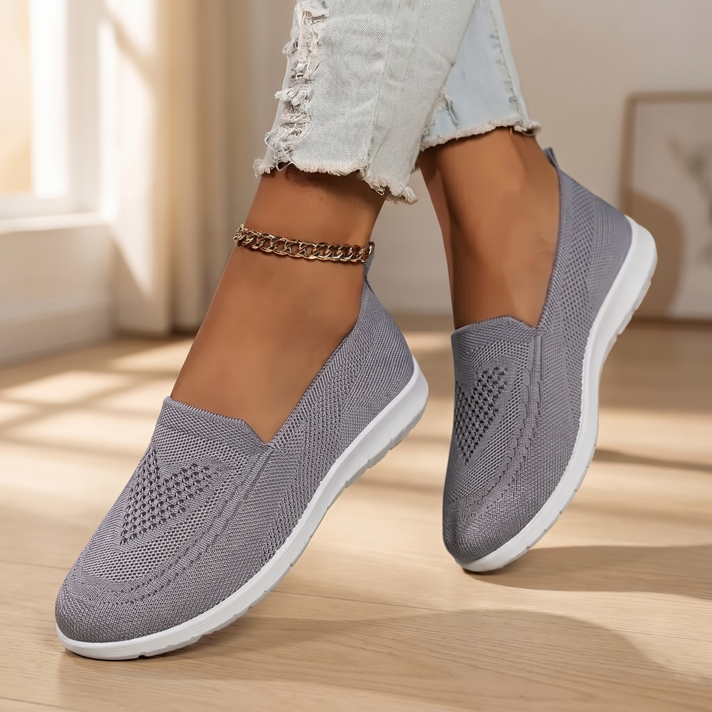 Women's Knit Slip-On Sneakers | Breathable Cushioned Walking Shoes