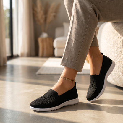 Women's Knit Slip-On Sneakers | Breathable Cushioned Walking Shoes