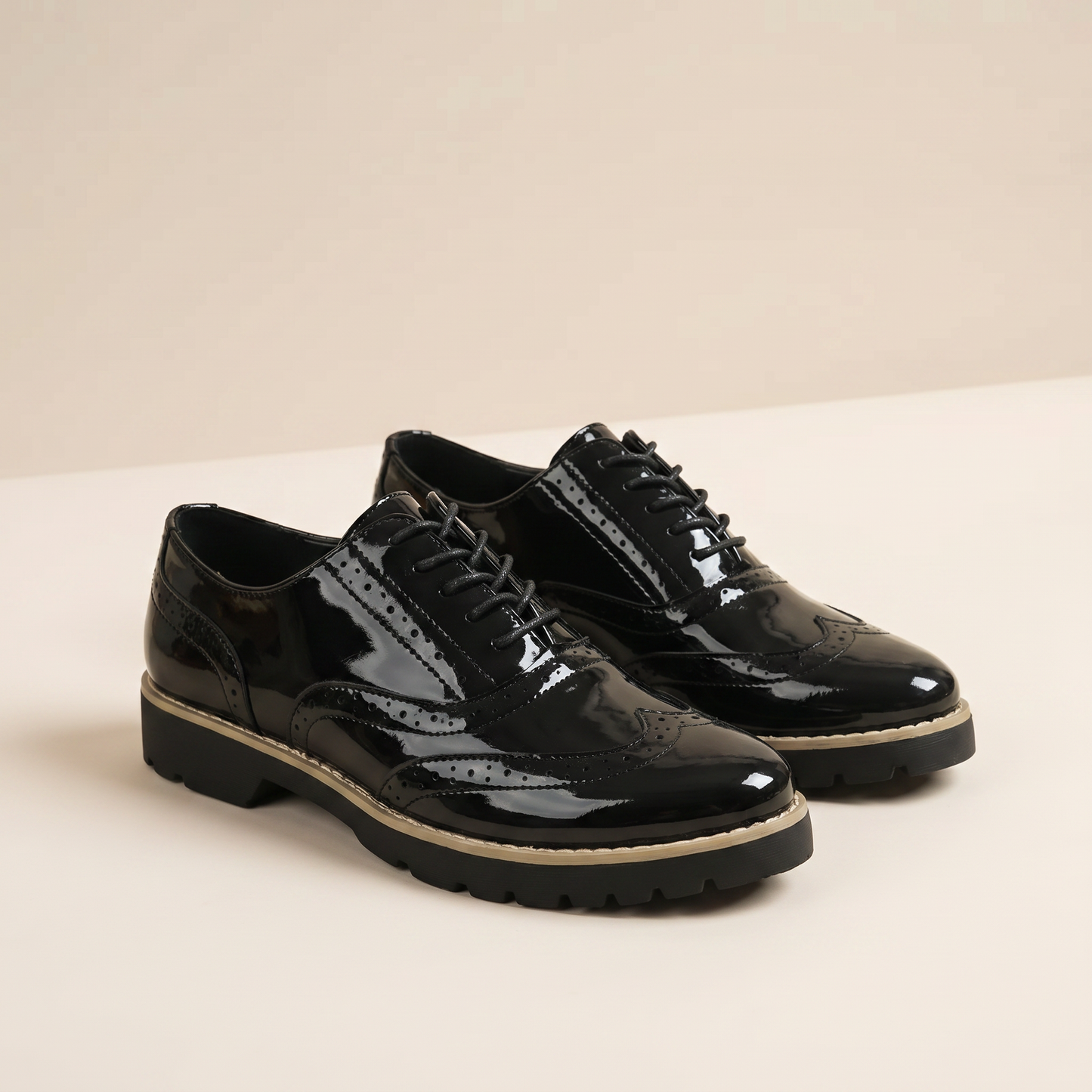 Women's Patent Leather Brogue Shoes | Oxford Style | Comfortable All-Day Wear