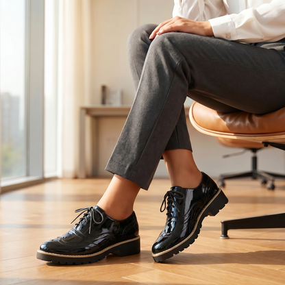 Women's Patent Leather Brogue Shoes | Oxford Style | Comfortable All-Day Wear