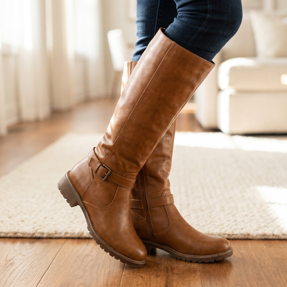 Women's PU Leather Knee High Boots | Supportive Warm Winter Footwear