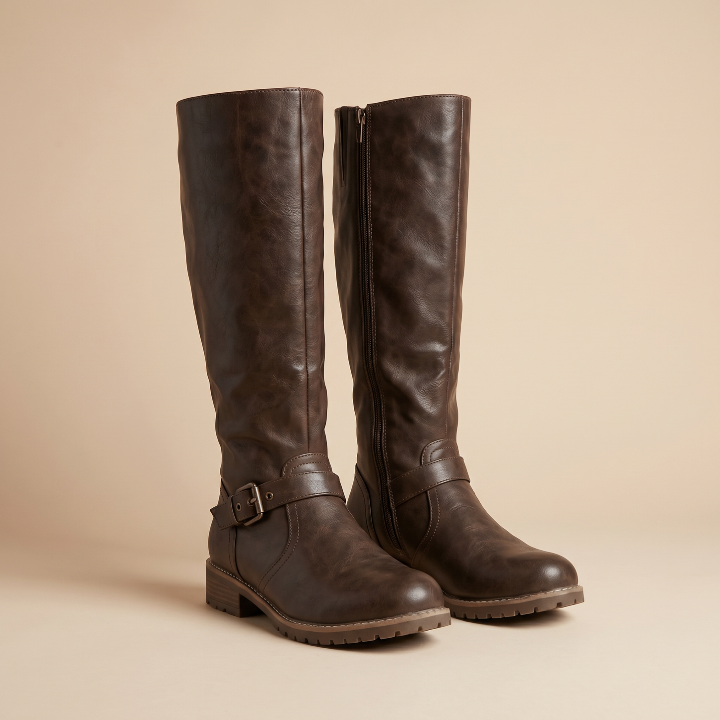 Women's PU Leather Knee High Boots | Supportive Warm Winter Footwear