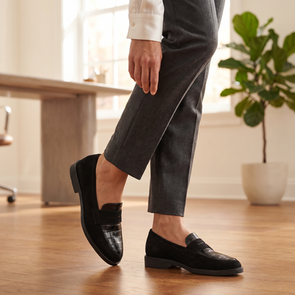 Women's Croc-Embossed Leather Loafers | Cushioned Slip-On