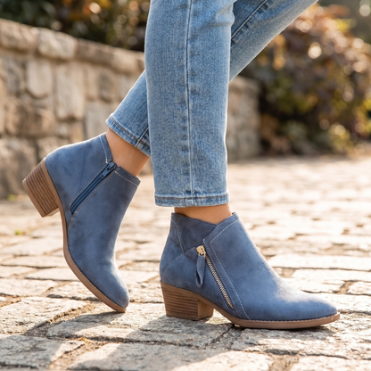 Women's Suede Block Heel Boots | Arch Support | Zip-On