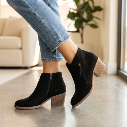 Women's Suede Block Heel Boots | Arch Support | Zip-On