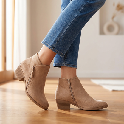 Women's Suede Block Heel Boots | Arch Support | Zip-On