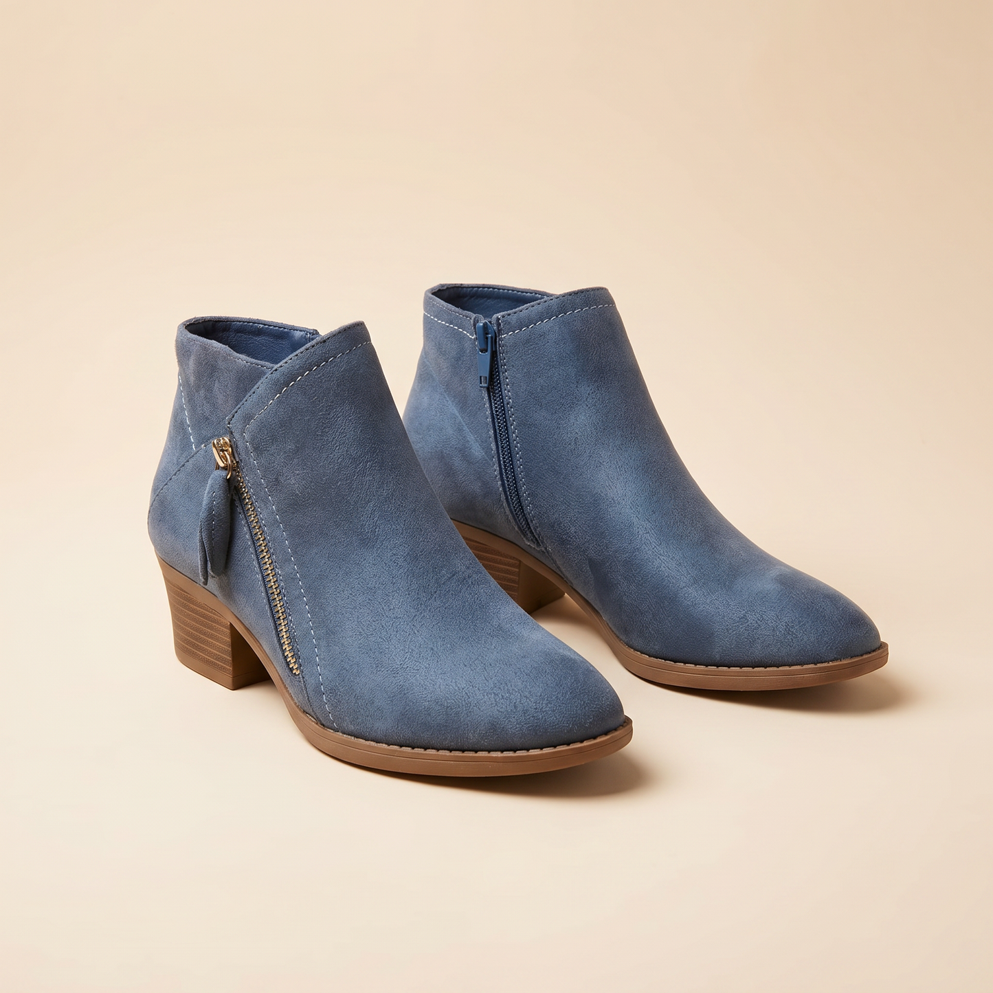 Women's Suede Block Heel Boots | Arch Support | Zip-On