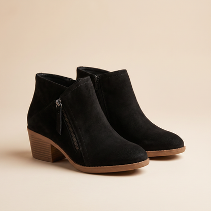 Women's Suede Block Heel Boots | Arch Support | Zip-On