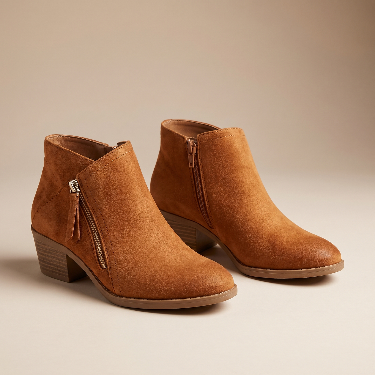 Women's Suede Block Heel Boots | Arch Support | Zip-On