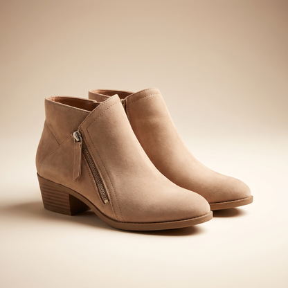 Women's Suede Block Heel Boots | Arch Support | Zip-On