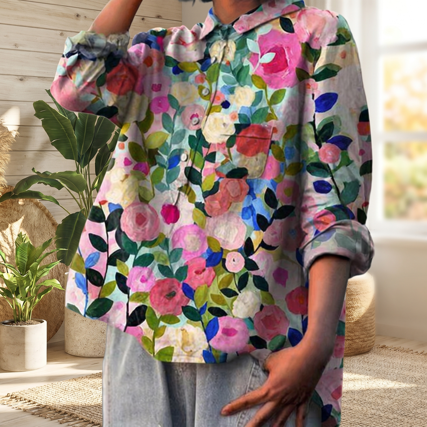 Women's Lightweight Floral Blouse | Relaxed Fit Breathable Top