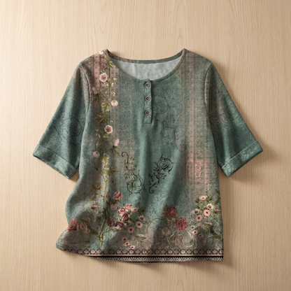 Women's Soft Floral Blouse | Elegant Vintage-Inspired Relaxed Fit Top