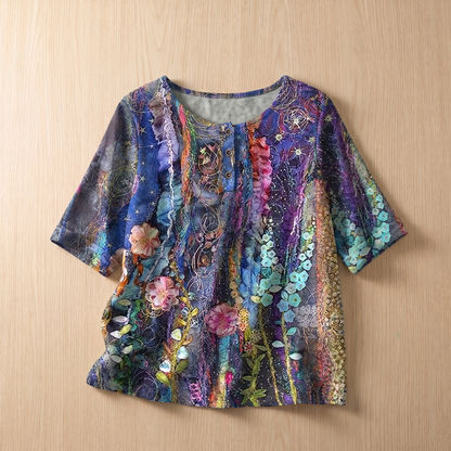 Women's Soft Floral Blouse | Elegant Vintage-Inspired Relaxed Fit Top
