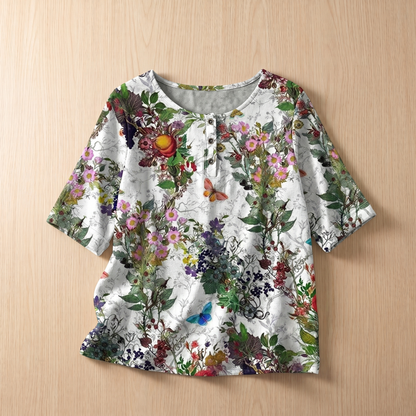Women's Soft Floral Blouse | Elegant Vintage-Inspired Relaxed Fit Top