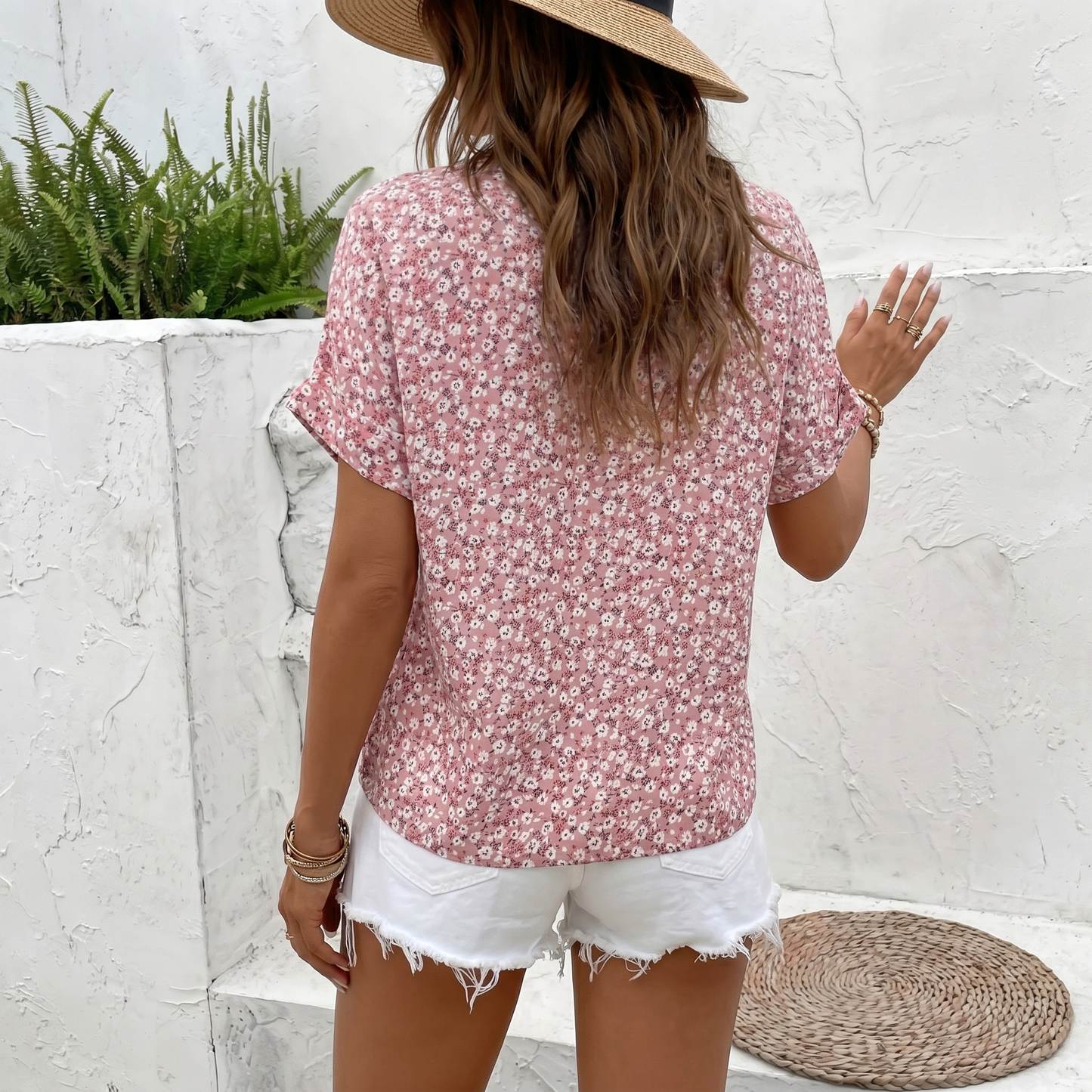 Women's Floral Print Blouse | Lightweight Flowing Button-Up Summer Top