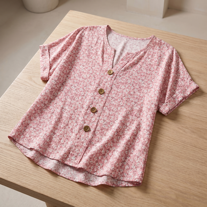Women's Floral Print Blouse | Lightweight Flowing Button-Up Summer Top