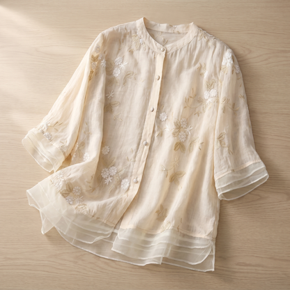 Women's Cotton Floral Embroidered Blouse | Light Relaxed Fit Summer Top