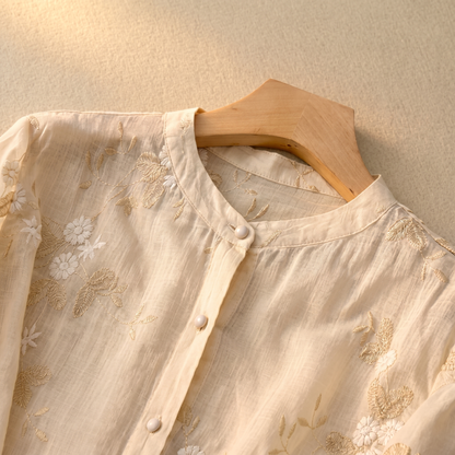 Women's Cotton Floral Embroidered Blouse | Light Relaxed Fit Summer Top