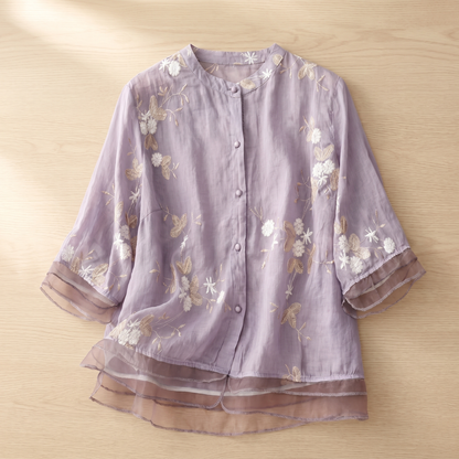 Women's Cotton Floral Embroidered Blouse | Light Relaxed Fit Summer Top