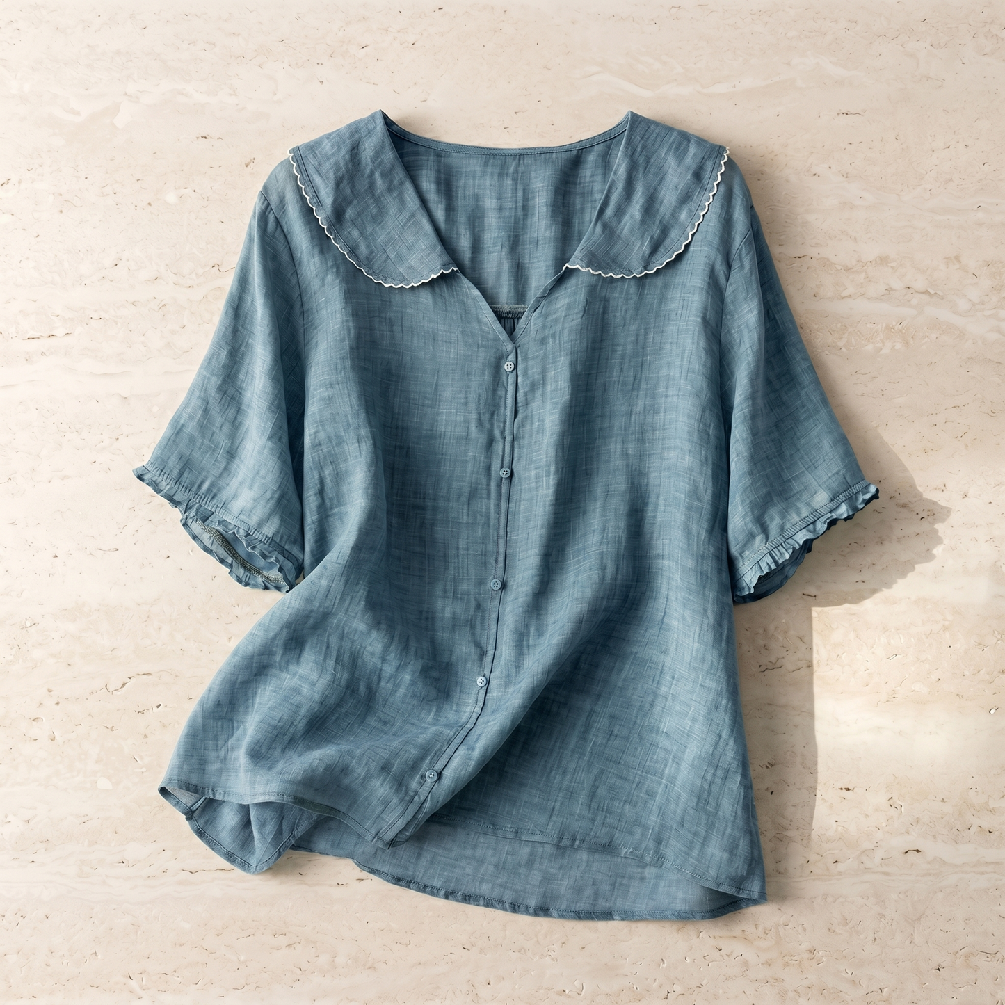 Women's Cotton Vintage Blouse | Scalloped Collar | Relaxed Fit