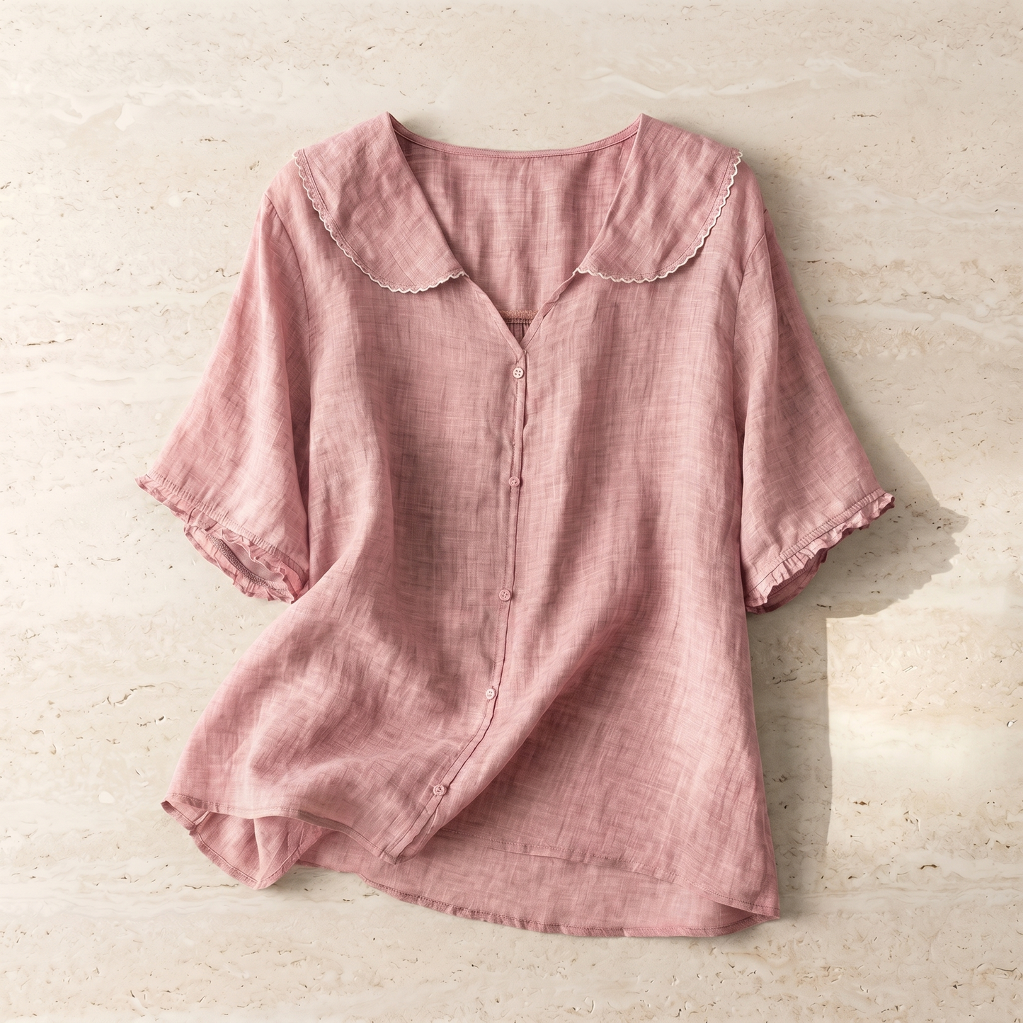 Women's Cotton Vintage Blouse | Scalloped Collar | Relaxed Fit