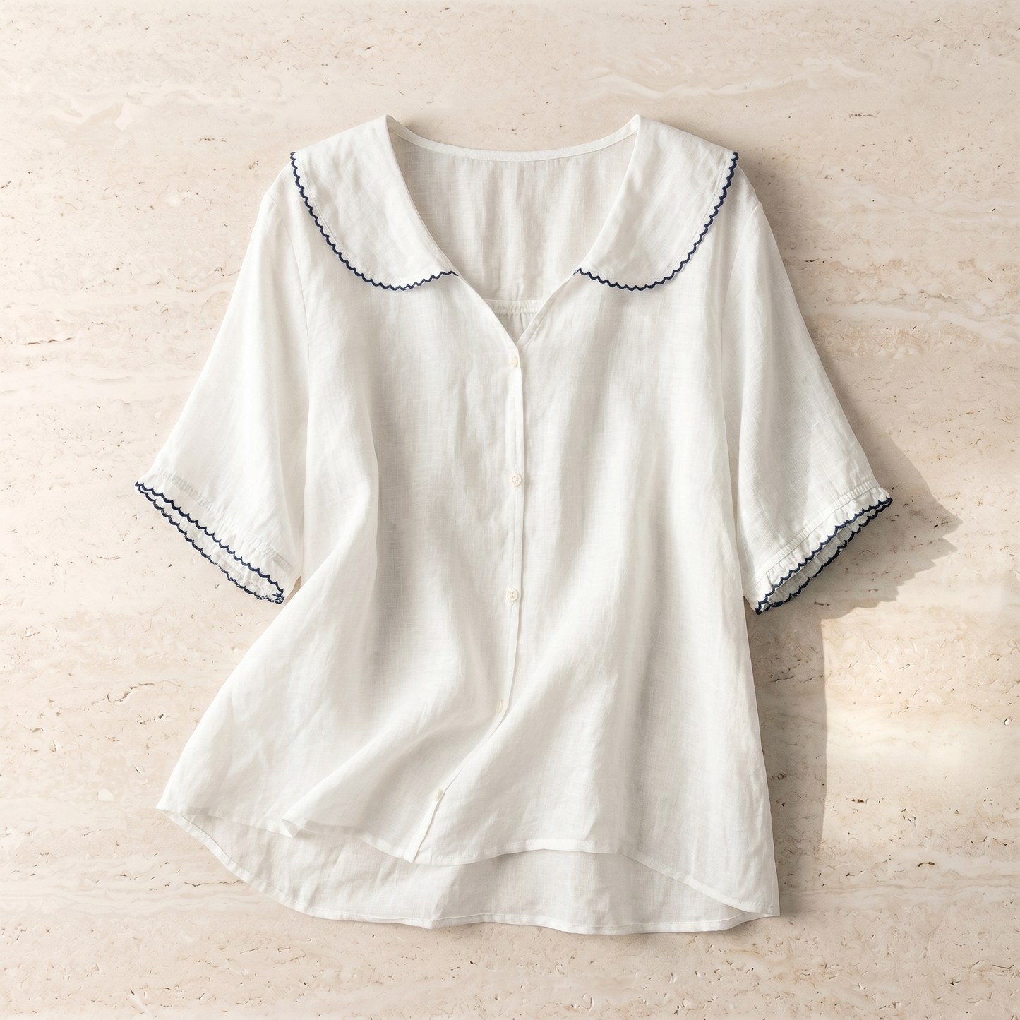 Women's Cotton Vintage Blouse | Scalloped Collar | Relaxed Fit