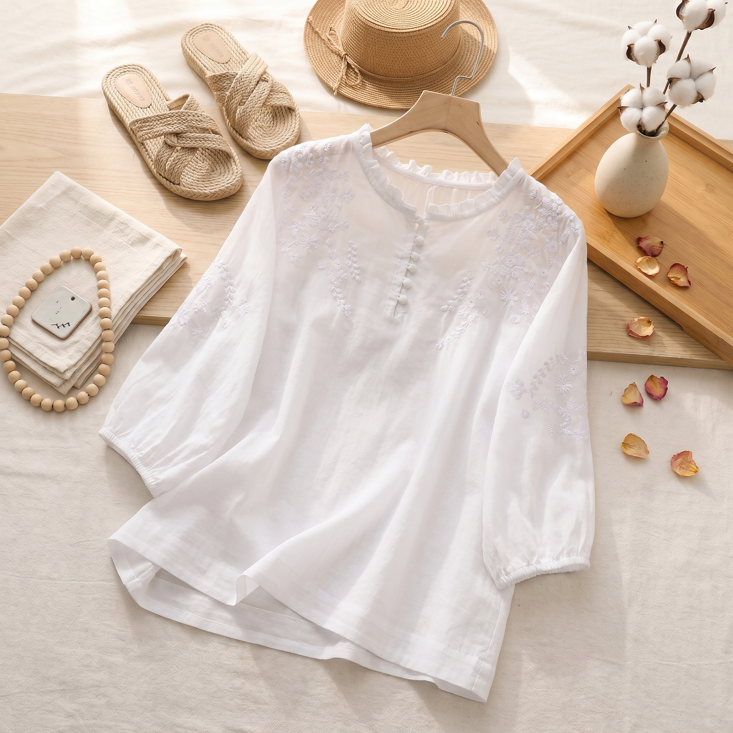 Women's Floral Embroidered Blouse | Lightweight Button-Front Top