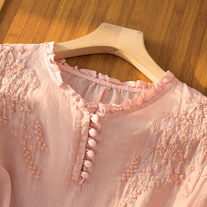 Women's Floral Embroidered Blouse | Lightweight Button-Front Top