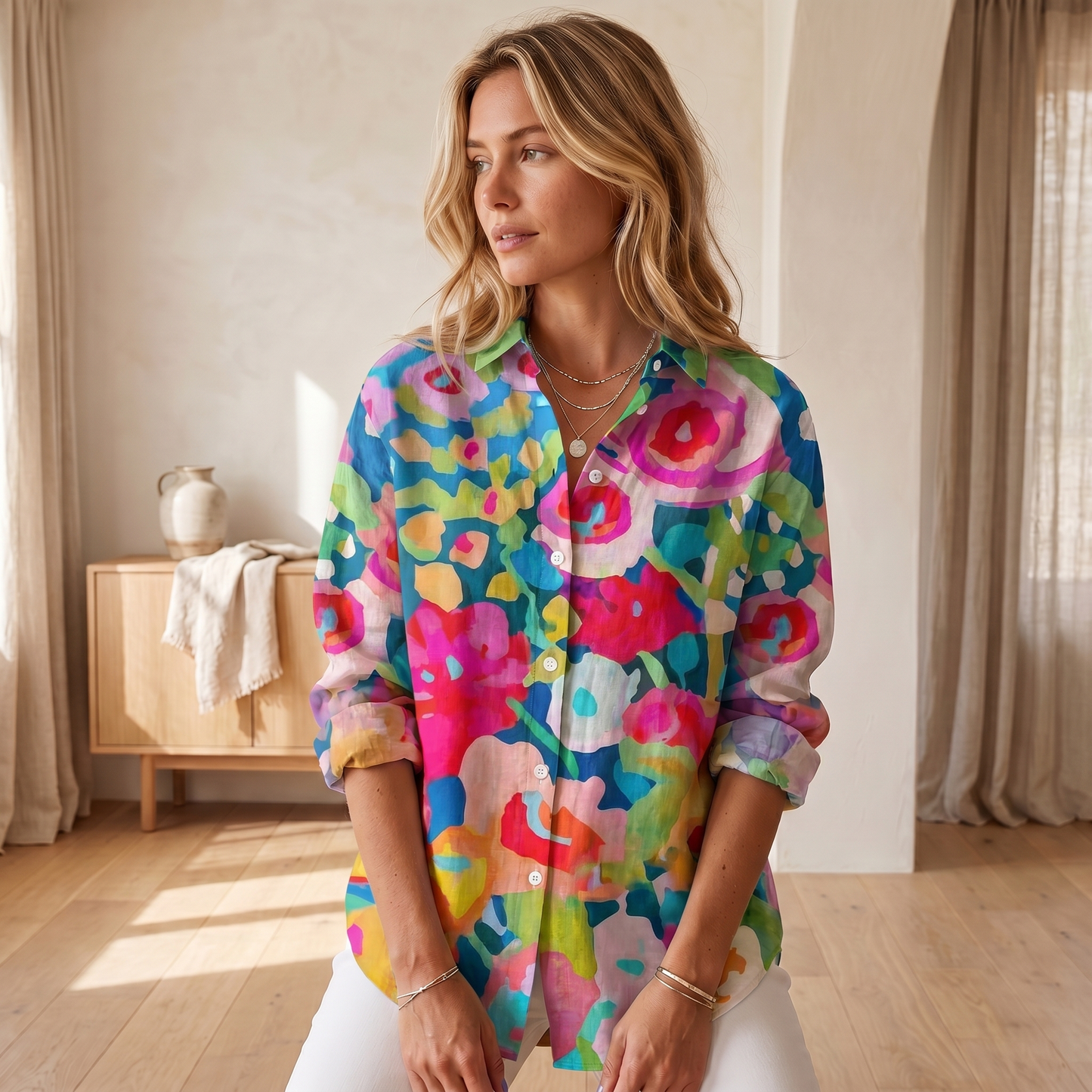 Women's Vibrant Print Blouse | Lightweight Breathable Summer Top