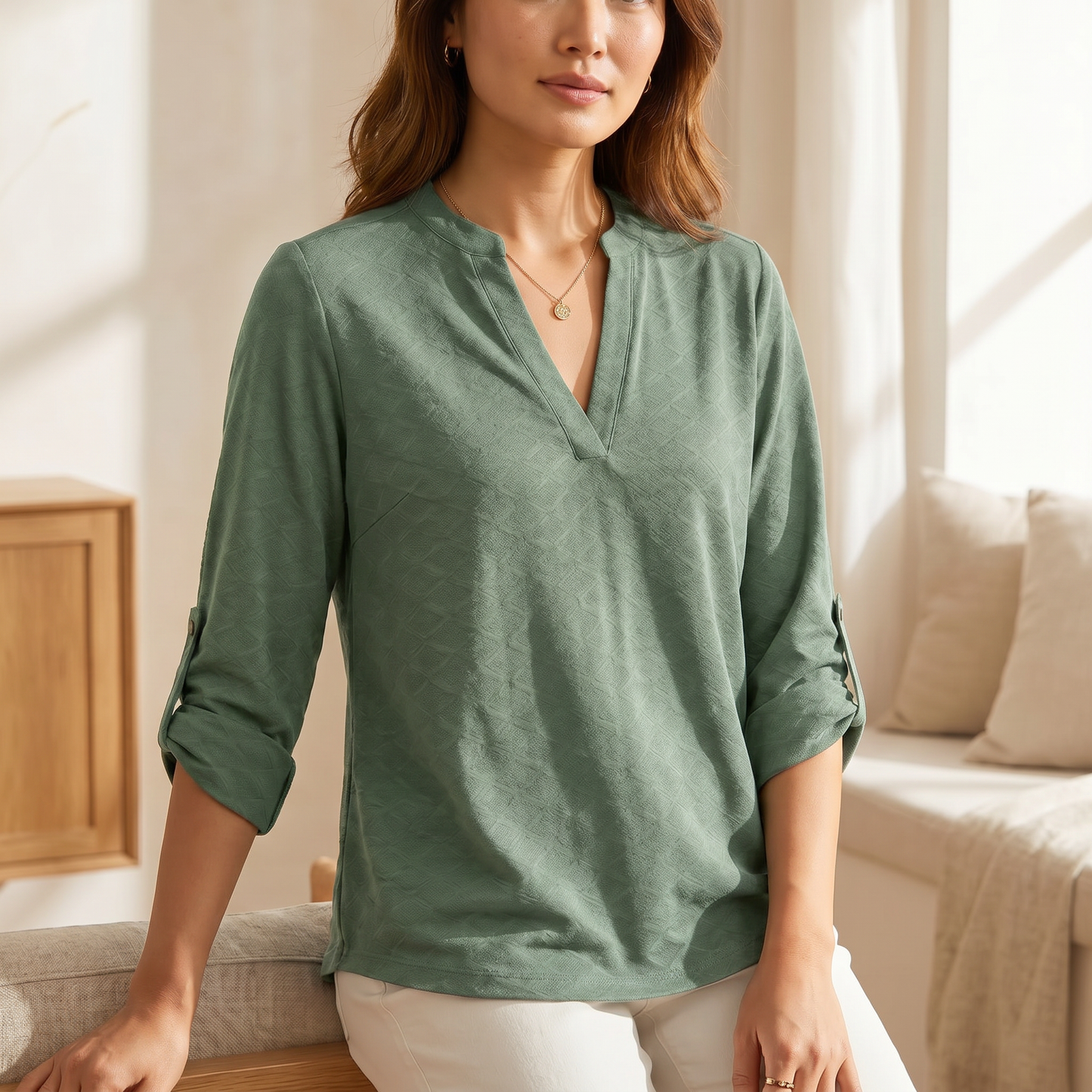 Women's Soft V-Neck Blouse | Elegant Long Sleeve Top