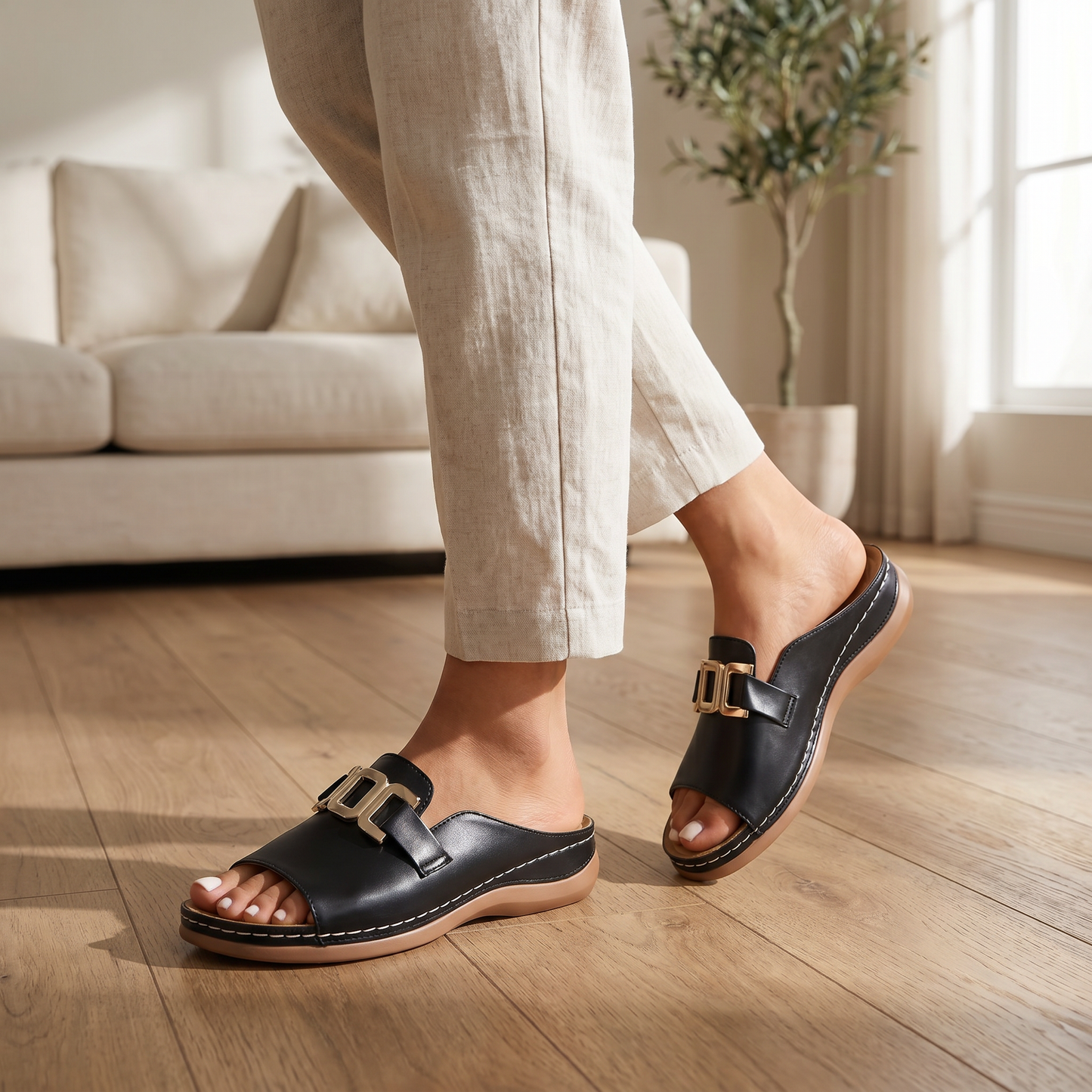 Women's Vegan Leather Wedge Sandals | Elegant Orthopedic Summer Footwear