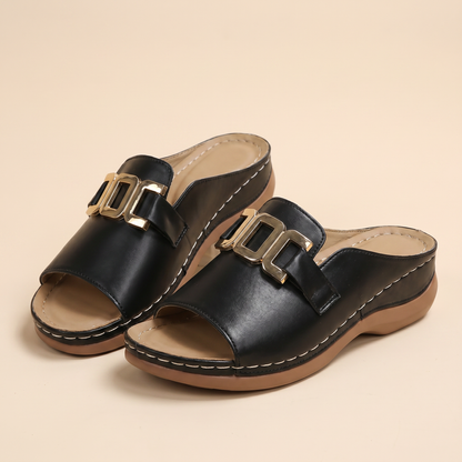 Women's Vegan Leather Wedge Sandals | Elegant Orthopedic Summer Footwear