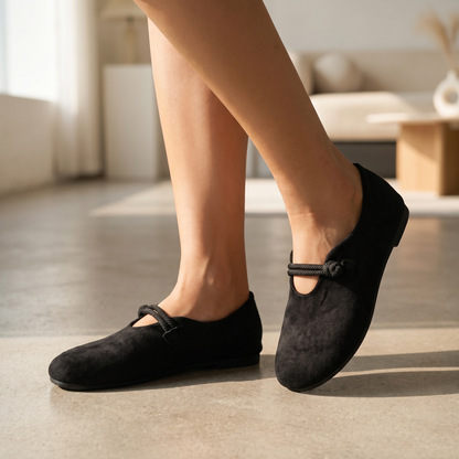 Women's Ergonomic Leather Loafers | Comfortable Black Slip-On Shoes