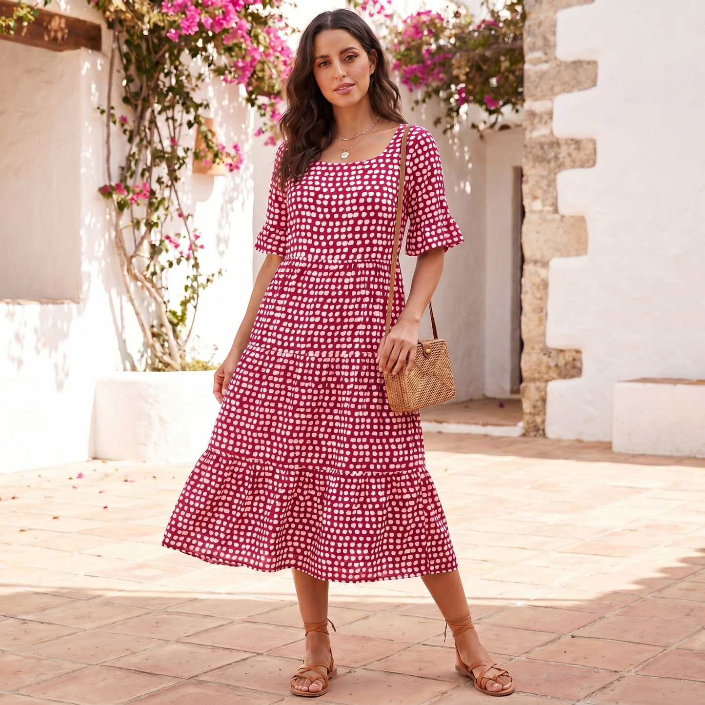 Women's Tiered Midi Dress | Relaxed Fit Lightweight Summer Dress