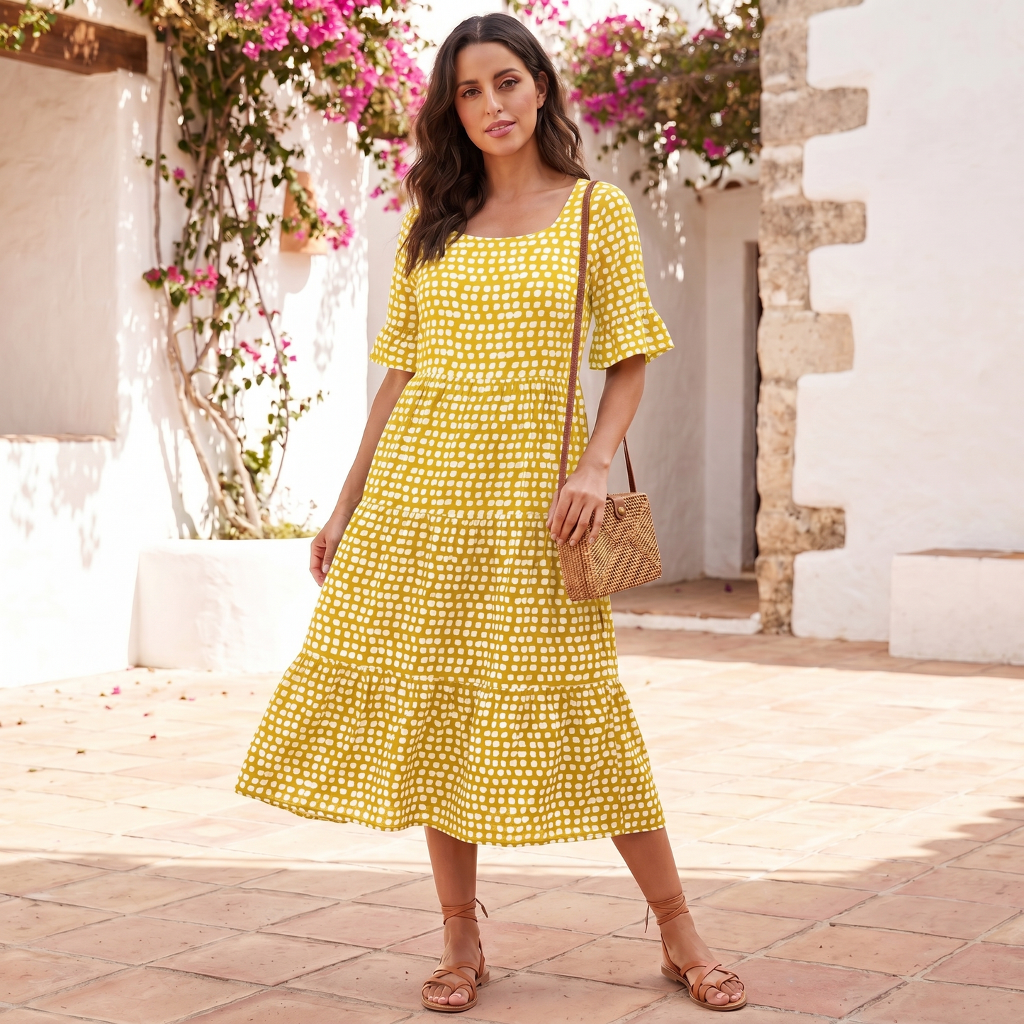 Women's Tiered Midi Dress | Relaxed Fit Lightweight Summer Dress