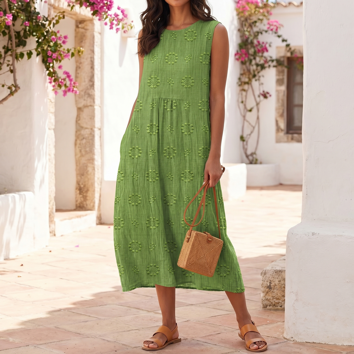 Women's Embroidered Sleeveless Dress | Lightweight Maxi Summer Dress