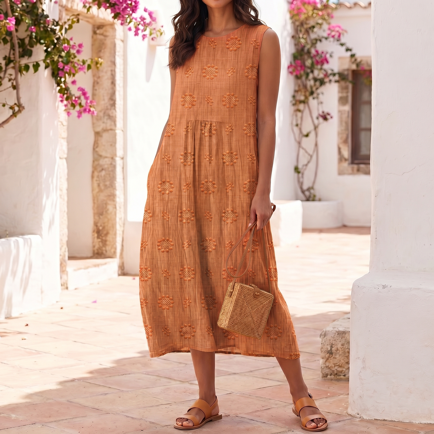 Women's Embroidered Sleeveless Dress | Lightweight Maxi Summer Dress
