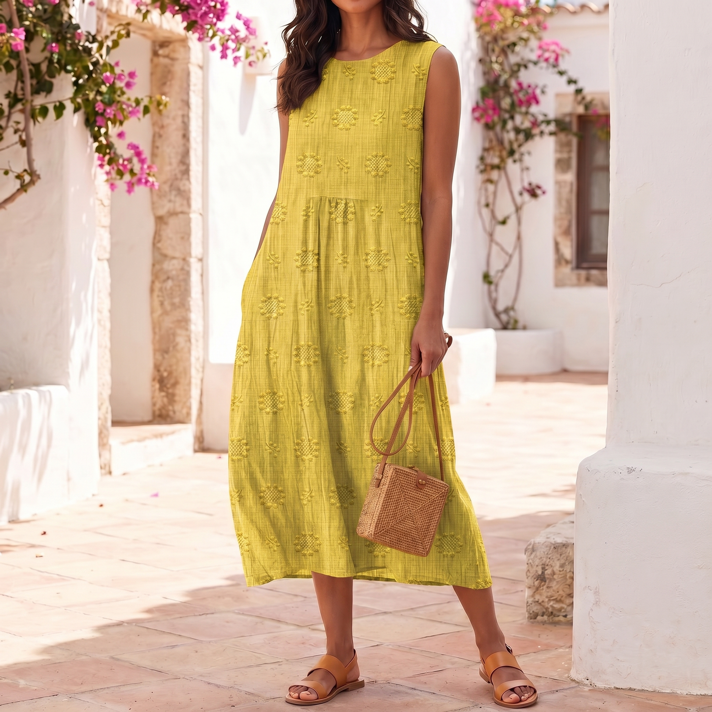 Women's Embroidered Sleeveless Dress | Lightweight Maxi Summer Dress