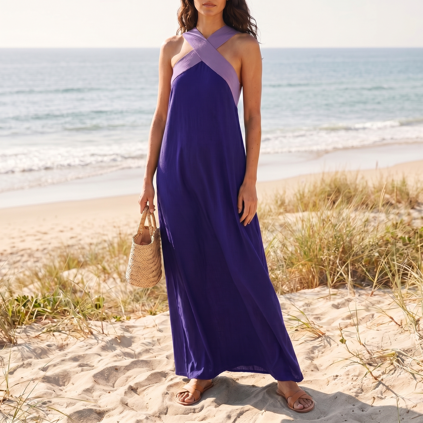 Women's Breathable Crossover Maxi Dress | Airy Summer Dress