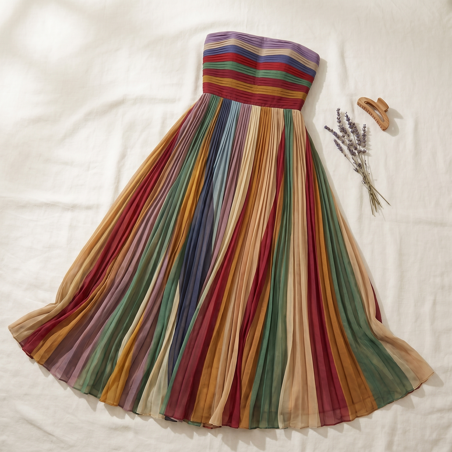 Women's Strapless Pleated Maxi Dress | Relaxed Flowing Summer Dress