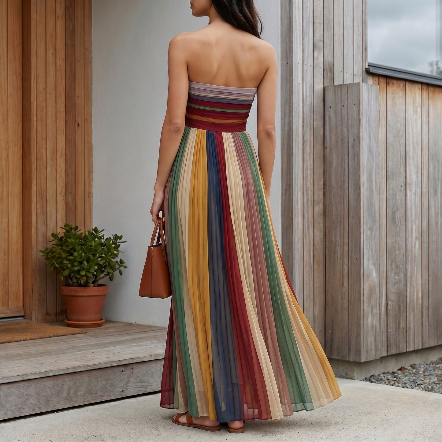 Women's Strapless Pleated Maxi Dress | Relaxed Flowing Summer Dress