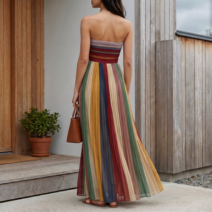 Women's Strapless Pleated Maxi Dress | Relaxed Flowing Summer Dress