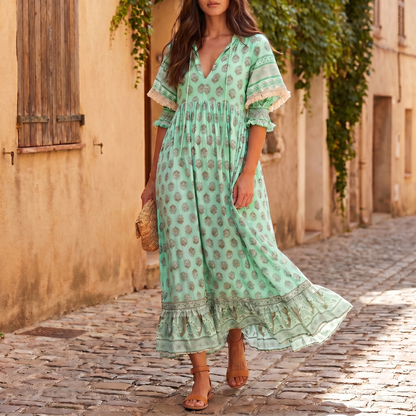 Women's Floral Print V-Neck Dress | Flowy Summer Cocktail Dress