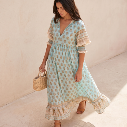 Women's Floral Print V-Neck Dress | Flowy Summer Cocktail Dress