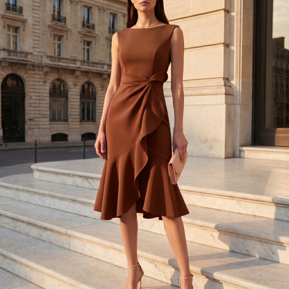 Women's Draped Asymmetric Midi Dress | Sleeveless Cocktail Dress